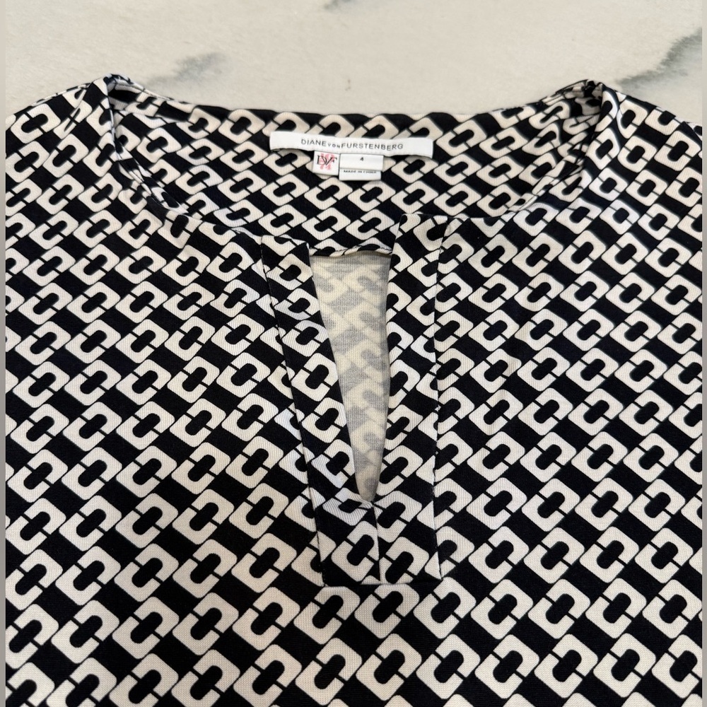 DVF Diane Von Furstenberg Dress Size 4 Black White Chain Link Silk - Picture 7 of 16